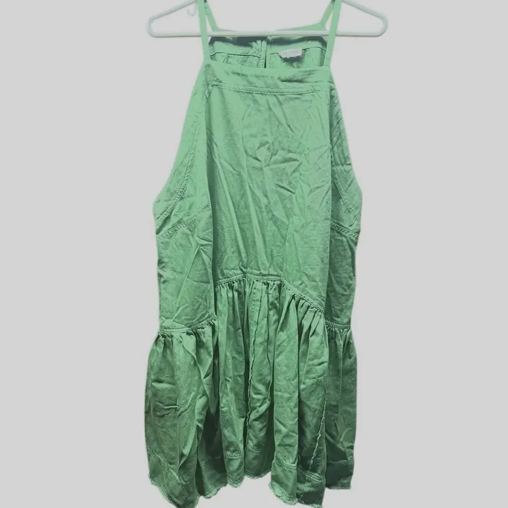 Women’s Pilcro Anthropologie Kyla Flounce Mini Dress Green 100% Cotton Size 2xl - Picture 5 of 8